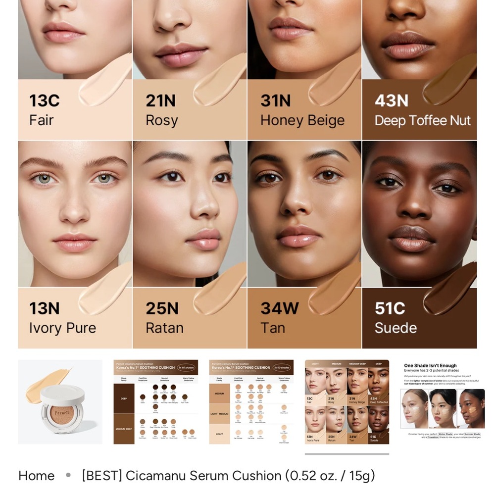 NWT- Parnell Cicamanu Serum & Foundation Coverage All in One Cushion 25-N Ratan - Picture 10 of 10